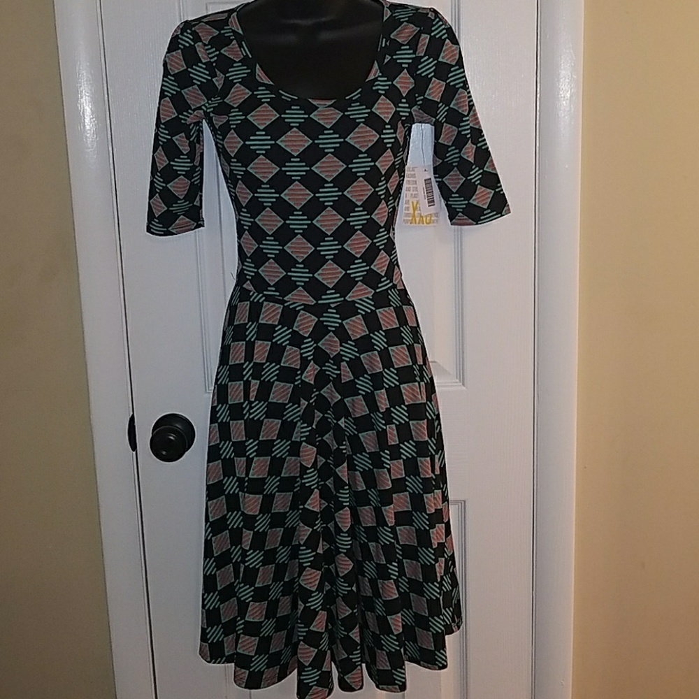 LULAROE Nicole Geo Print Fit Flare Dress X…